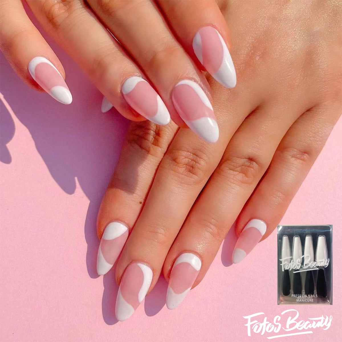 white almond nails with design